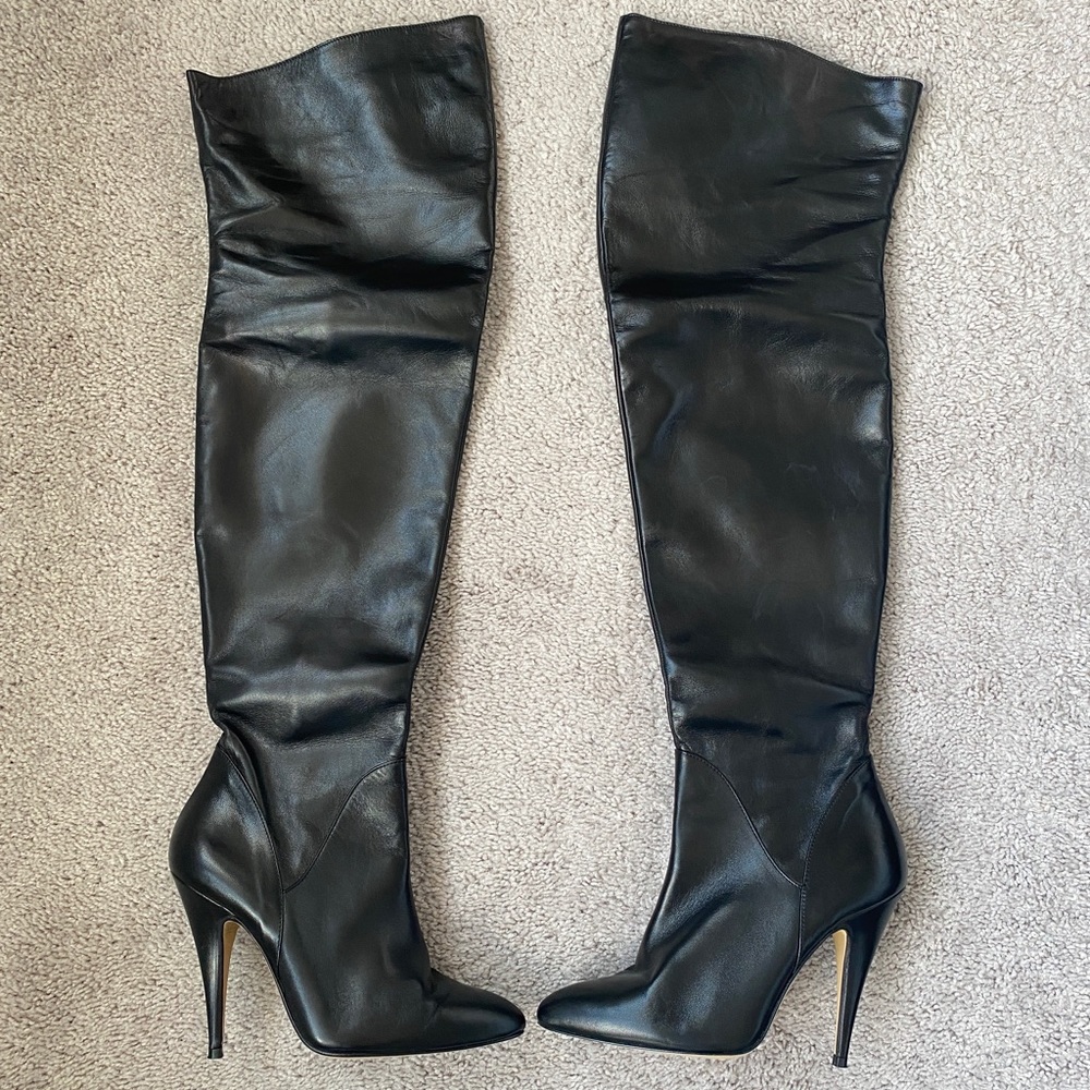 MAKE OFFER ITALIANHEELS Black Leather Italy Thigh High Zip Boots 41 EU
